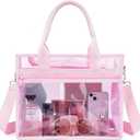 Fammart Iridescent Clear Beach Bag for Women, Jelly Tote Bag Waterproof Sandproof Pool Bag Cruise Vacation Essentials (Small - Jelly Pink)
