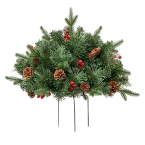Lighted Artificial Christmas Tree Urn Filler Pre-lit Pine Trees Ornaments Outdoor Light Up Planter Filler Holiday Home Decorations