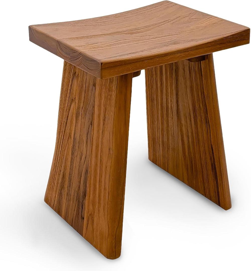StrongTek Teak Shower Stool, Solid Wood Bath Seat, 18 in, Pre-Oiled, Natural