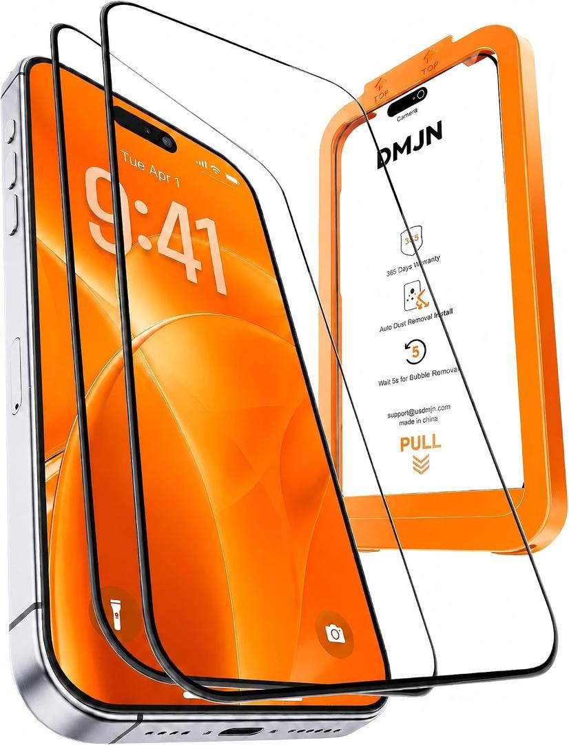 DMJN UNBREAK Designed for iPhone 17 Pro Screen Protector 6,3 Inch (N0.1 Military Grade Shatterproof) Tempered Glass, Easy Installation, Case Friendly, Full Coverage, 9H+ Glass, HD Clear, 2 Pack