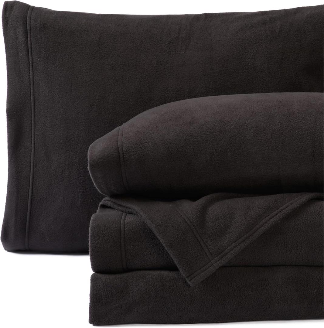 Springtree Home Ultra Soft Polar Fleece Sheets Set | King Size | Plush Micro Fleece Sheets King Size | Cozy Soft Winter Sheet Set | Fiona Collection - Black