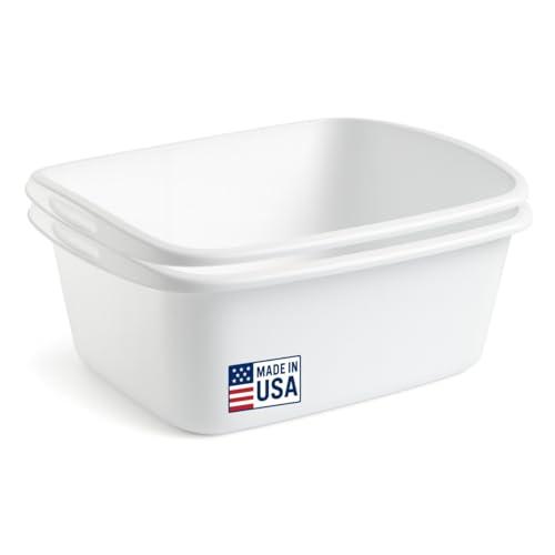 Tribello 1-Pack Dish Pans for Kitchen Sink, Plastic Tub Dishpan Wash Basin and Foot Bath for Soaking Feet, Wash Bucket for Washing and Storage Cleaning Supplies - 12 Quarts - Heavy Duty - (White)