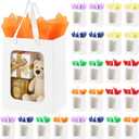 Ethhqu 24-Pack White Kraft Gift Bags with Clear Window and Handles, Includes 48 Tissue Paper, 9.8x7x5.1 Inches for Birthday Party, Baby Showers, Weddings,Valentine's Day, Easter (White Gift Bags with Window, 24Pcs), 1 count
