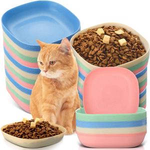 Tioncy 24 Pcs Fatigue Relief Cat Bowl 5.7 Inch Shallow Cat Food Dish Wide and Small Pet Wet Feeding Bowl for Kitten Short Legged Kitten Ferrets Feral Small Animals(Blue, Green, Pink, Beige, Classic)