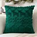 OTOSTAR Set of 1 Xmas Soft Plush Short Wool Velvet Decorative Throw Pillow Covers Square Luxury Style Cushion Case Pillow Shell for Sofa Bedroom Snowflake and Elk Green, 24x24 Inch