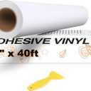 HTVRONT White Permanent Vinyl, Adhesive Vinyl Roll 12" x 40 FT for All Cutting Machine, Silhouette, Cameo Cutters, Signs, Scrapbooking, Craft, Die Cutters (Matte White)
