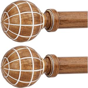 2 Pack Wood Curtain Rods for Windows 48 to 84 Inches (4-7ft), 1'' Diameter Heavy Duty Adjustable Rustic Farmhouse Drapery Pole with Boho Imitation Wooden Grain Decorative Finials, Size 30"-88" (Walnut)