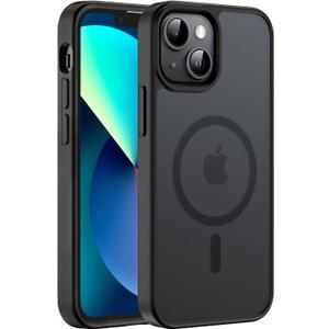 Hualele Magnetic for iPhone 13 Mini Case & iPhone 12 Mini Case,Compatible with MagSafe, Military Grade Dropproof Translucent Matte Hard Back Soft Edge Slim Phone Case iPhone 13/12 Mini,Black
