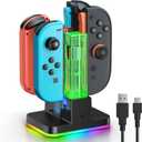 Switch 2/1 Controller Charger, 8 in 1 Charger Dock Station for Joy Cons Accessories Kits with a USB Type-C Charging Cord for Nintendo Switch (Black)