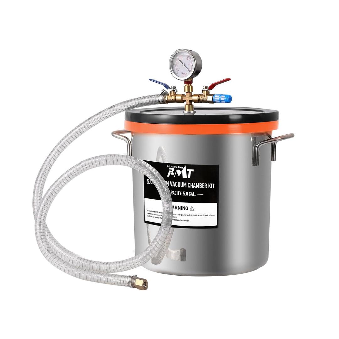 PB Motor Tech 5 Gallon Stainless Steel Vacuum Chamber with Tempered Glass Lid, 18.9L Degassing Chamber, Ideal for Resin Casting, Silicone Degassing, Essential Oils & Wood Stabilization