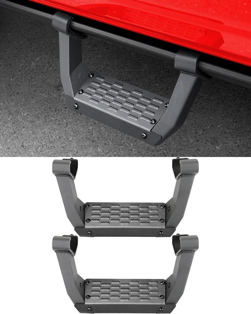 2 Pcs Side Steps for Ford Bronco 2021-2026 2/4Door with Rock Rail, Carbon Steel Black Running Boards Side Steps, Heavy Duty Front Rear Door Steps for Bronco Accessories