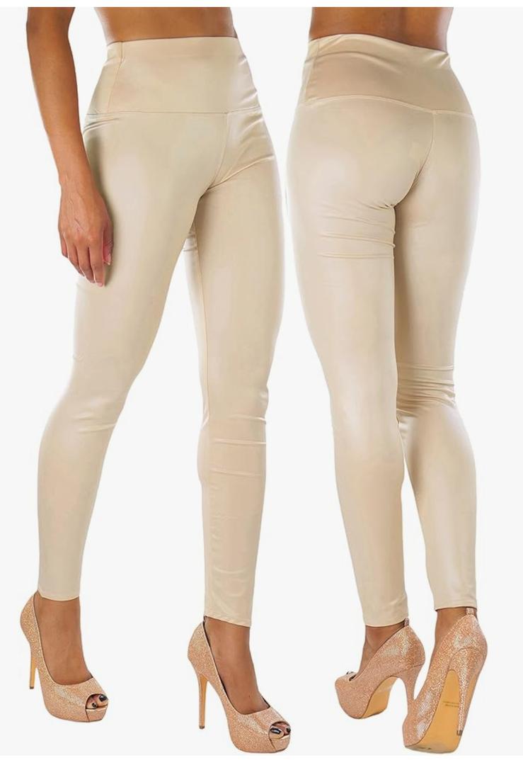 ToBeInStyle Women's Metallic Wet-Look Sleek Clubwear Shiny Faux-Leather Legging size M