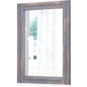 AAZZKANG Wood Framed Mirror Rectangular Rustic Wall Mirrors Decorative Large 28"x20" for Farmhouse Bathroom Living Room Bedroom Grey