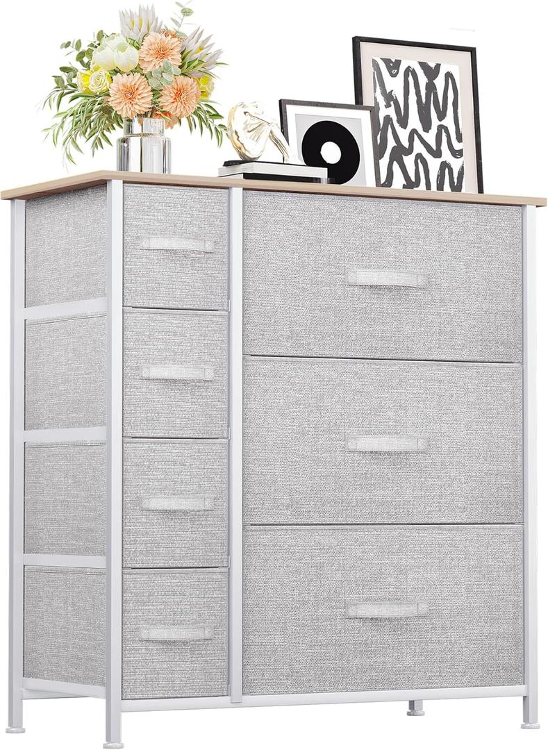 YITAHOME Dresser for Bedroom, 7 Drawers Fabric Dresser, Organizer Unit for Living Room, Hallway, Closets - Sturdy Steel Frame, Wooden Top & Easy Pull Fabric Bins (Ashen)