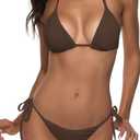 Women Two Piece Swimsuit Sexy Swimwear Halter String Triangle Bikini Sets (Small, Coffee)