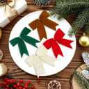 12 Pcs Velvet Bows for Christmas Tree 6 Inch, Vintage Christmas Bows Holiday Ornaments Wreath Gift Bow for Garland DIY Craft Wrapping Decor (Red, Khaki, Brown, Green)