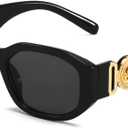 BUTABY Rectangle Sunglasses for Women Retro Driving Glasses 90s Vintage Fashion Irregular Frame UV400 Protection (Black Frame Grey Lens)