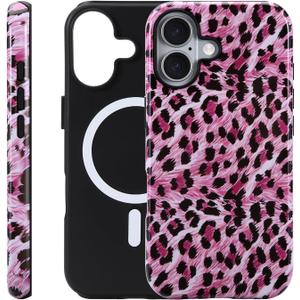 iPhone 17 Case - Wireless Charging for MagSafe, Dual-Layer Design (Outer Hard PC Shell + Inner Soft TPU Shell), Leopard Print Retro Style, Unisex Shockproof Protective Case - Pink