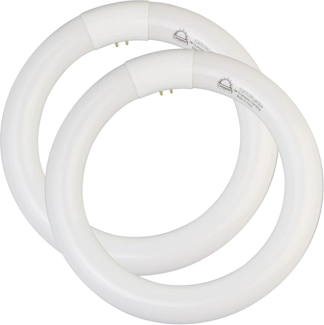 8 inch FC8T9/CW 22W Cool White Circular Fluorescent Light Bulb, Round T9 22 Watt Circline Fluorescent Lamp Bulbs 4100K 1350 Lumens, G10q 4 Pin Base, 2 Pack