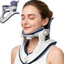 Cervical Traction Device, Adjustable Neck Stretcher for Pain Relief, Lightweight Neck Support Brace for Cervical Spine Decompression, Ergonomic Design for Home, Office & Travel Use (White Blue)