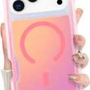Bonoma for iPhone 17 Pro Max Case 2025, Iridescent Back, Magnetic Support for MagSafe Shockproof Cover, Crystal and Corner High-Duty Protection for Girls Women -Pink