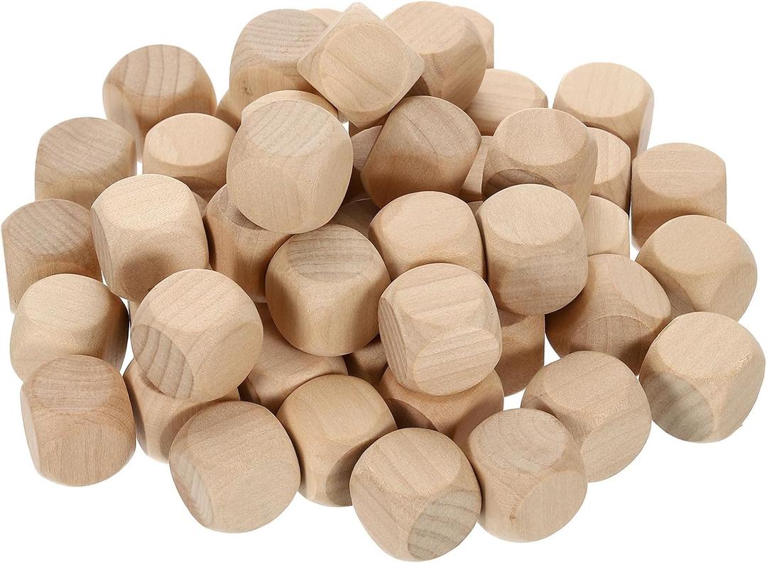 uxcell 100 Pcs Blank Wooden Dice, 20mm/0.79inch Unfinished Wooden Cube Rounded Corners Square Block for DIY Craft Projects