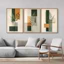 Yeehomedec Sage Green Fern Leaf Framed Canvas Wall Art, Boho Abstract Wall Decor, Rustic Neutral Modern Botanical Art Print, Beige Minimalist Plant Artwork for Living Room Bedroom Office Bathroom 16"x24"x3
