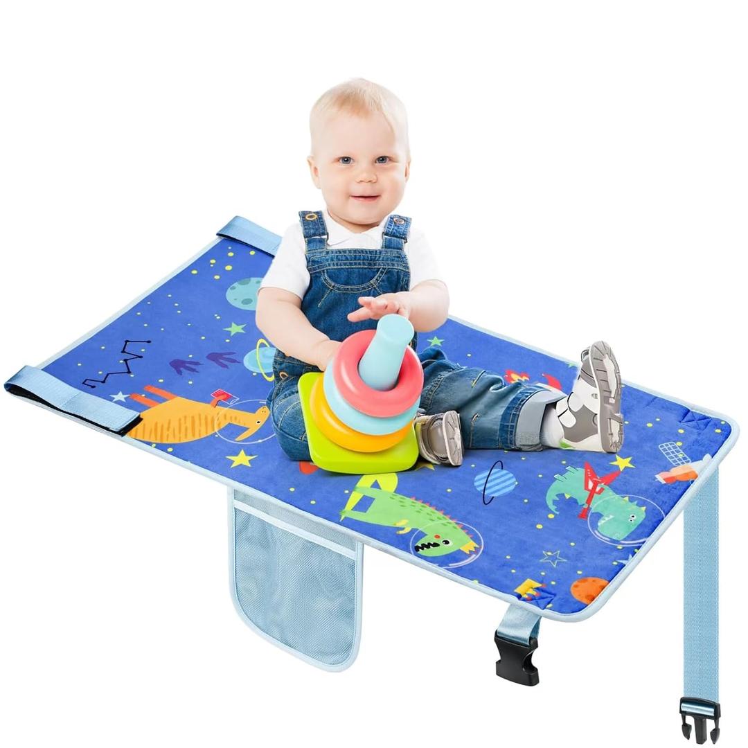 Toddler Airplane Bed, Airplane Seat Extender for Kids, Toddler Airplane Travel Essentials, Portable Toddler Travel Plane Bed, Airplane Flight Must Haves for Kids (Blue (Dinosaur))