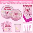168 PCS Pink Cartoon Happy Birthday Party Decorations Set - Pink Cartoon Theme Plates Napkins Disposable Paper Cups Tableware Set Birthday Party Supplies for Boys Girls