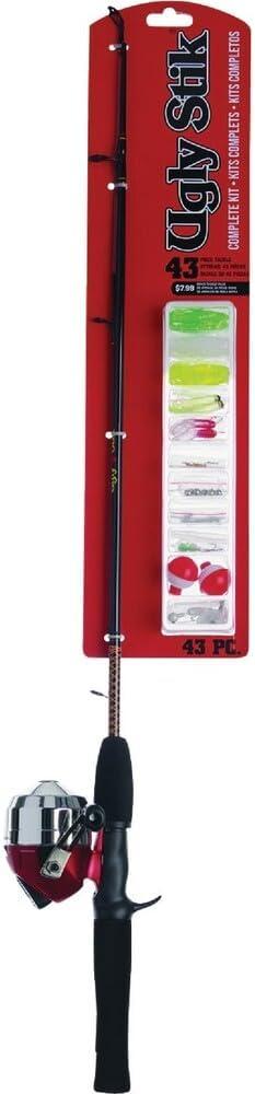 Ugly Stik 5 Complete Spincast Kit Fishing Rod and Reel Casting Combo, Ugly Tech Construction with Clear Tip Design, 5 2-Piece Rod, Red, 5' - Light - 2pc