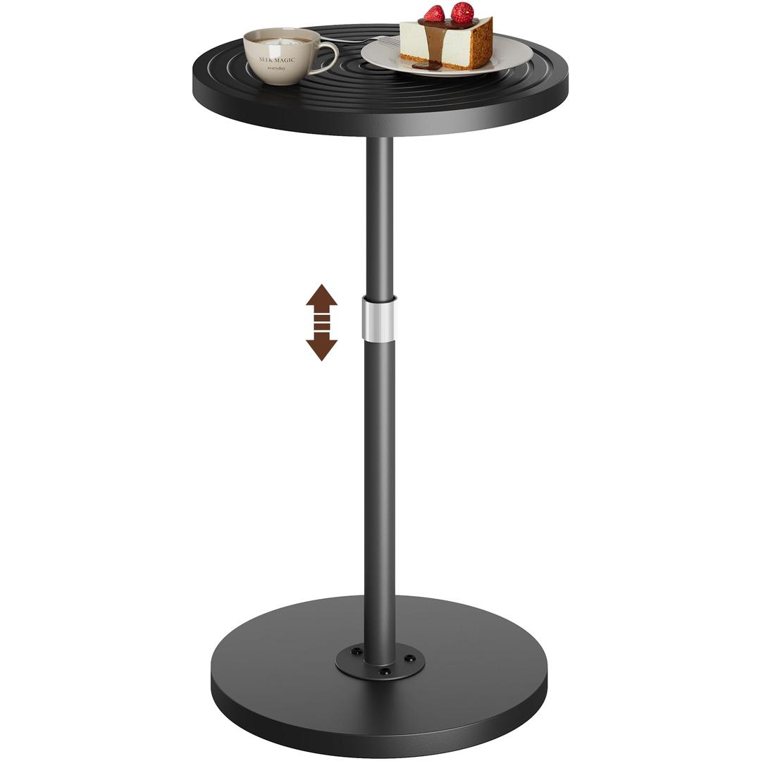 Asgolion Round Side Table Set of 2, Adjustable-Height Small Drink Table, Pedestal Martini Stand, Weighted Base Cocktail Table Accent Nightstand for Living Room, Bedroom, Bathroom, Office, Black