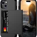 Nvollnoe Compatible with iPhone 15 Case with Card Holder Heavy Duty Protective Dual Layer Shockproof Hidden Card Slot Slim Wallet Phone Cover for Women&Men 6.1 inch(Black)