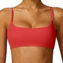 Comper Women's Sports Bra with Thin Straps Stretchy Wirefree Workout Bras Lightweight Workouts Bralette with Removable Pads (Red-S)