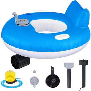 Motorized Pool Float for Adults, Electric Inflatable Motorized Pool Lounger with Pusher Handles Cup Holder and Pump for Inflation Relaxing in The River, 66 x 45"