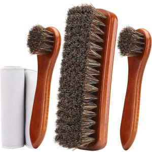 4-Piece Horsehair Shoe Brush Shine Kit, Shoe Polish Kit, Leather Shoes Boot Cleaning Brush Care Clean Dauber Applicators