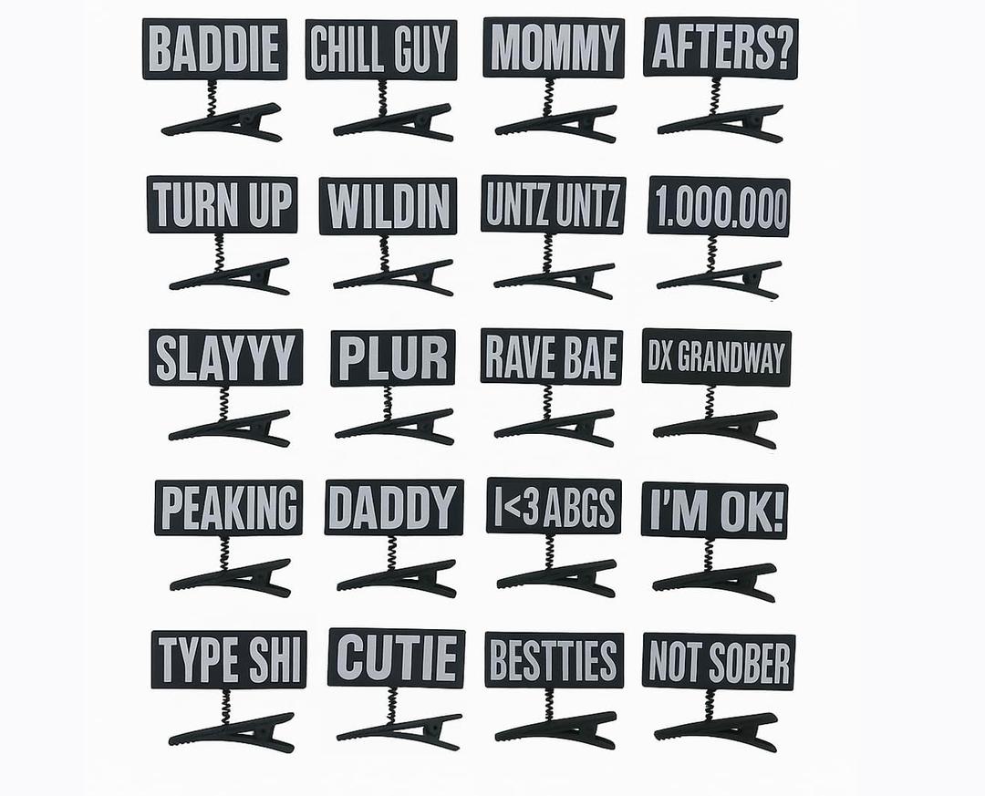 50PC  
20PC WORDS Word Clips for Hair Word Sprout Pack Black White Funny TikTok Sprouts Trendy Phrases Slang Rave Plur Festival EDM Concert Cute Small Hairpins Headwear Hair Accessories