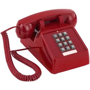 Uvital Retro Red Landline Phone, Vintage Corded Phone for Landline, Old House Phone, Traditional Classic Desk Telephone with Adjustable Handset and Ringer Volume for Home, School, Office, Hotel, Salon