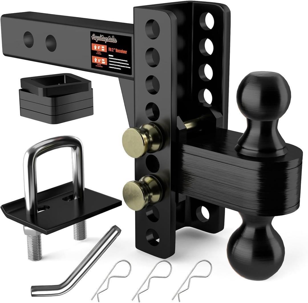 2" Adjustable Trailer Hitch - 6" Rise/Drop Height, 2'' & 2-5/16'' Ball Hitches 25000 Lbs Heavy Duty Towing Ball Mount with Hitch Tightener, RVs, Campers, Boat Trailers