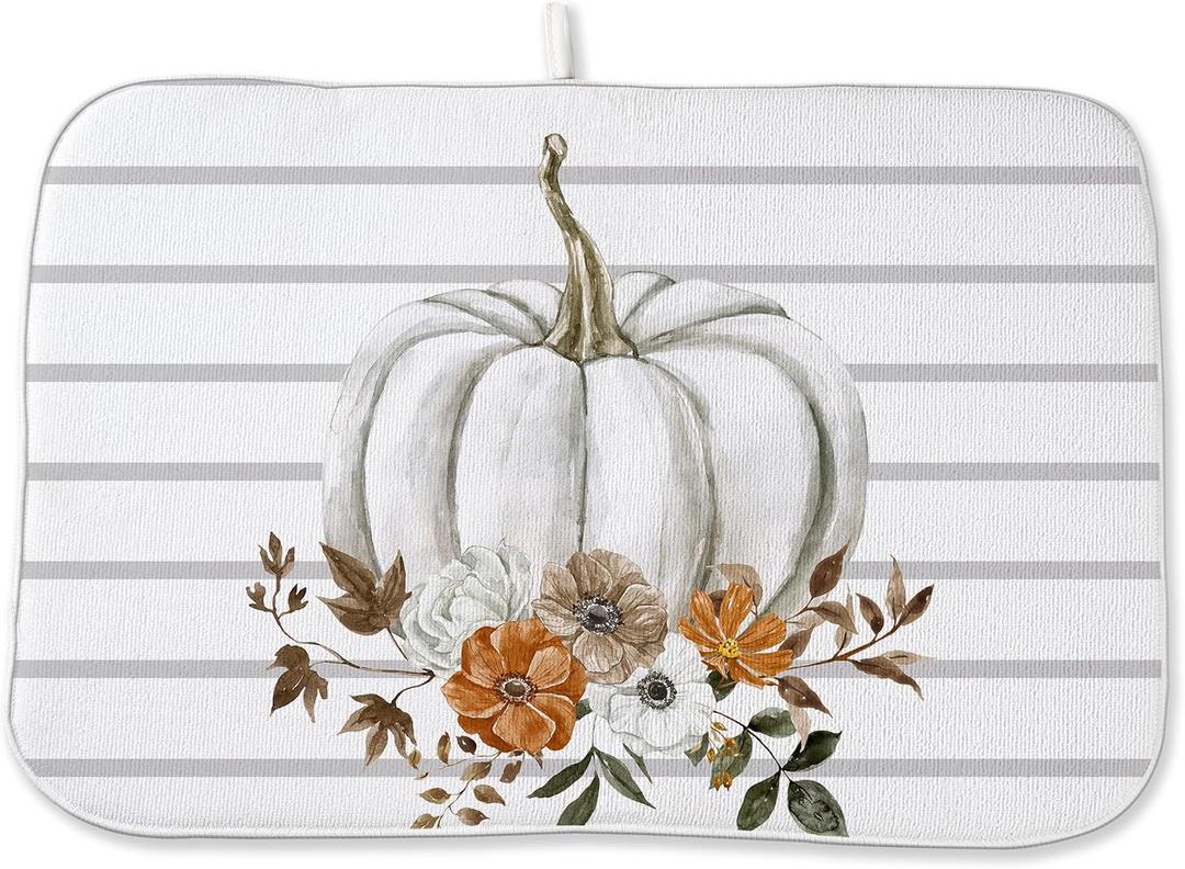 Fall Decor Dish Drying Mat for Kitchen Counter 18"x24", Stripes White Pumpkin Decorative Coffee Mat Dishes Drying Pad Absorbent Drainer Mat Kitchen Countertop Protector Easy Clean Fall Decor Dish Drying Mat for Kitchen Counter 18"x24", Stripes White Pumpkin Decorative Coffee Mat Dishes Drying Pad Absorbent Drainer Mat Kitchen Countertop Protector Easy Clean