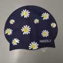 Silicone Swim Cap for Women, Waterproof Long Hair Swimming Caps with Flower Printed (Navy)