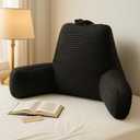 Reading Pillow for Sitting in Bed Adult, Bed Reading Pillow with Shredded Memory Foam, Pillow with Standard Plush Microfiber Cover, Back Pillow for Sitting with Arms and Pockets, Large, Black