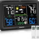 Newentor Weather Station Wireless Indoor Outdoor, Indoor Outdoor Thermometer Wireless, 7.5" Home Weather Stations with Atomic Clock, Temperature Humidity Gauge, Weather Forecast, Black, 2 Sensors