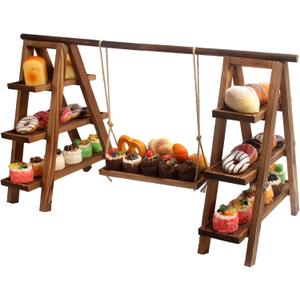 Janedream Wooden Cupcake Stand, 3-Tier Dessert Display Set with Removable & Foldable Stands, Rustic Candy Cart Serving Tray for Party, Cakes, Pastries, Fruits & Snacks