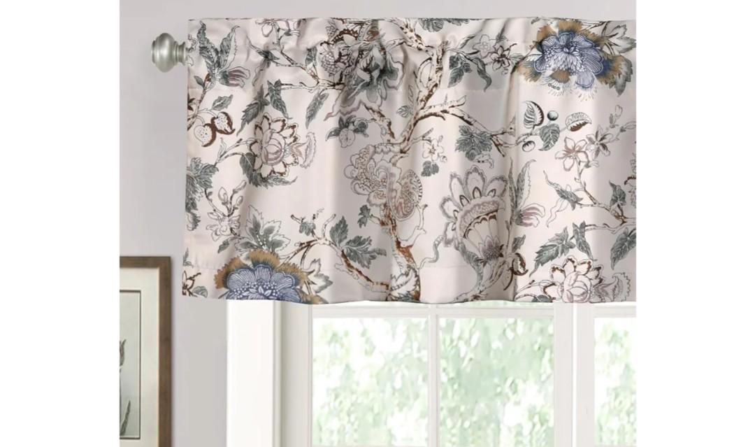 H.VERSAILTEX Blackout Curtain Valances for Kitchen Window/Living Room/Bathroom Privacy Added Rod Pocket Home Decoration Winow Valance, 52" W x 18" L, Floral in Sage and Brown