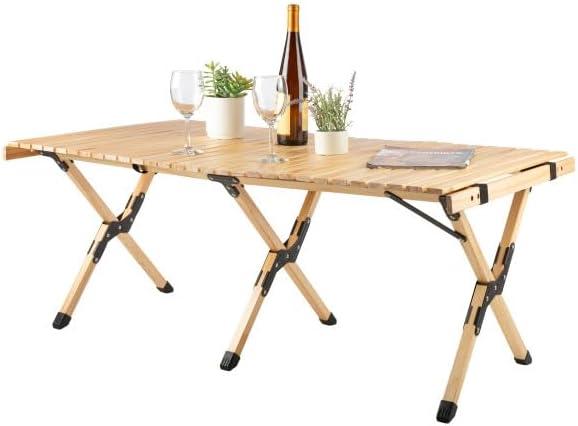Foldable Camping Table - 4ft Roll-Up Portable Picnic Table with Carry Bag - Indoor/Outdoor Low Height Travel, Party, or Beach Table by Wakeman Outdoors (Natural Wood)