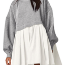 ANRABESS Women Sweatshirts Dress Oversized Long Sleeve Patchwork Casual Loose Pleated Pullover Mini Dress Fall Outfits 2025, Small