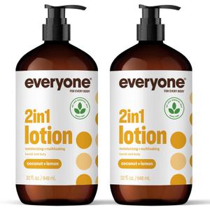 Everyone 2-in-1 Lotion for Hands/Body, 32 ounce (Pack of 2) Coconut and Lemon made with Essential Oils for Men and Women