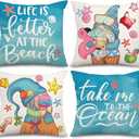 AnyDesign Summer Beach Pillow Cover Funny Gnome Starfish Throw Pillow Case Blue Ocean Beach Cushion Cover for Indoor Outdoor Home Bed Sofa Decoration, 18 x 18 Inch, Set of 4