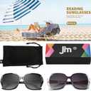 JM 2 Pack Bifocal Reading Sunglasses for Women Fashion Oversized Square Sun Readers Outdoor Reading Glasses UV400 Protection, Black & Clear Blue +2.25