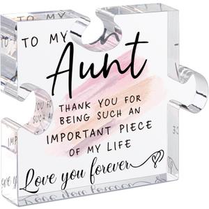 LukieJac Aunt Gifts - Unique Acrylic Puzzle-Shaped Plaque Desk Decoration for Aunt's Birthday, Christmas, Wedding, Mother's Day